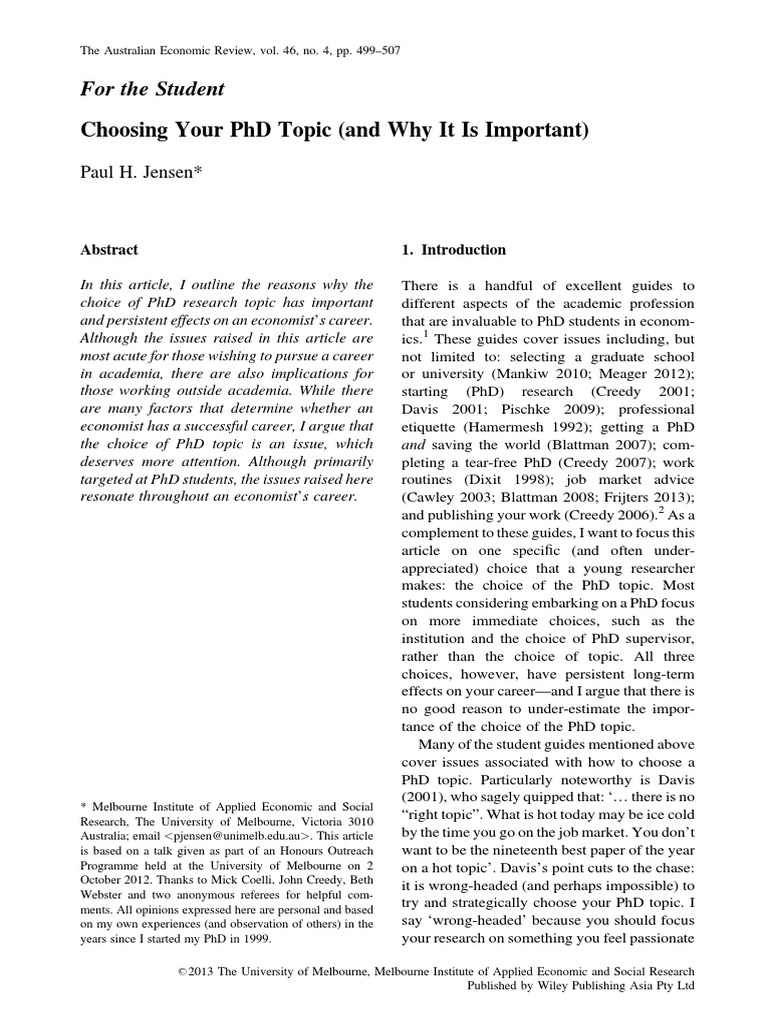 Choosing Your PHD Topic | PDF | Economics | Doctor Of Philosophy