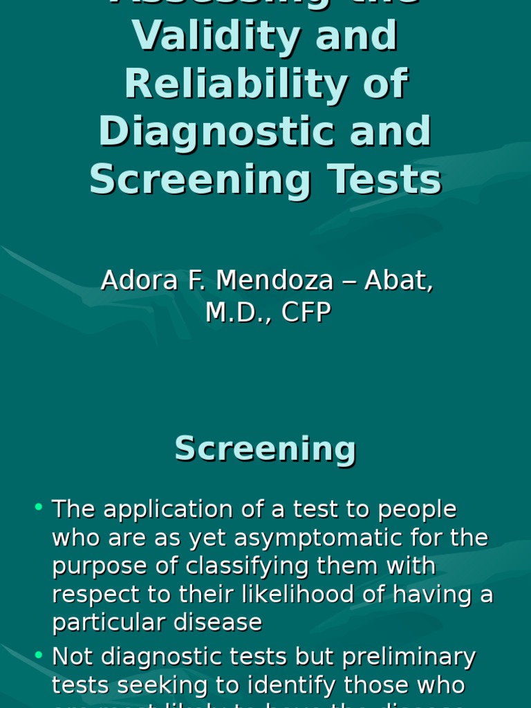 Validity and Reliability of Screening Tests | PDF | Sensitivity And ...