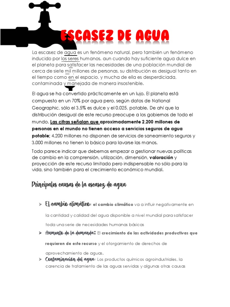 Causas y consecuencias de la escasez de agua | PDF | Escasez de agua | Agua