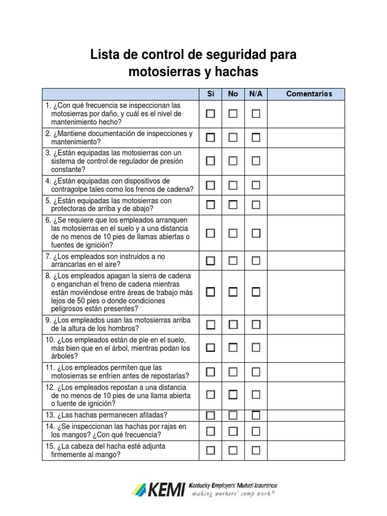 ChainSaws Axes Checklist Spanish PDF