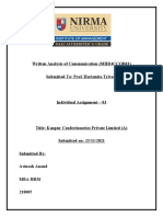 Written Analysis of Communication (MHR4CCOB01) Submitted To: Prof. Harismita Trivedi