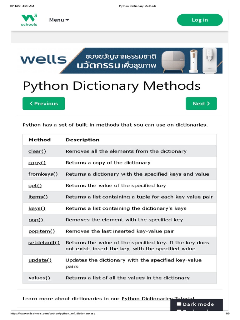 Python Dictionary Methods | PDF