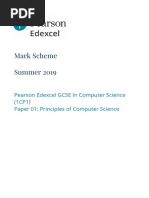 Mark Scheme Summer 2019: Pearson Edexcel GCSE in Computer Science (1CP1) Paper 01: Principles of Computer Science