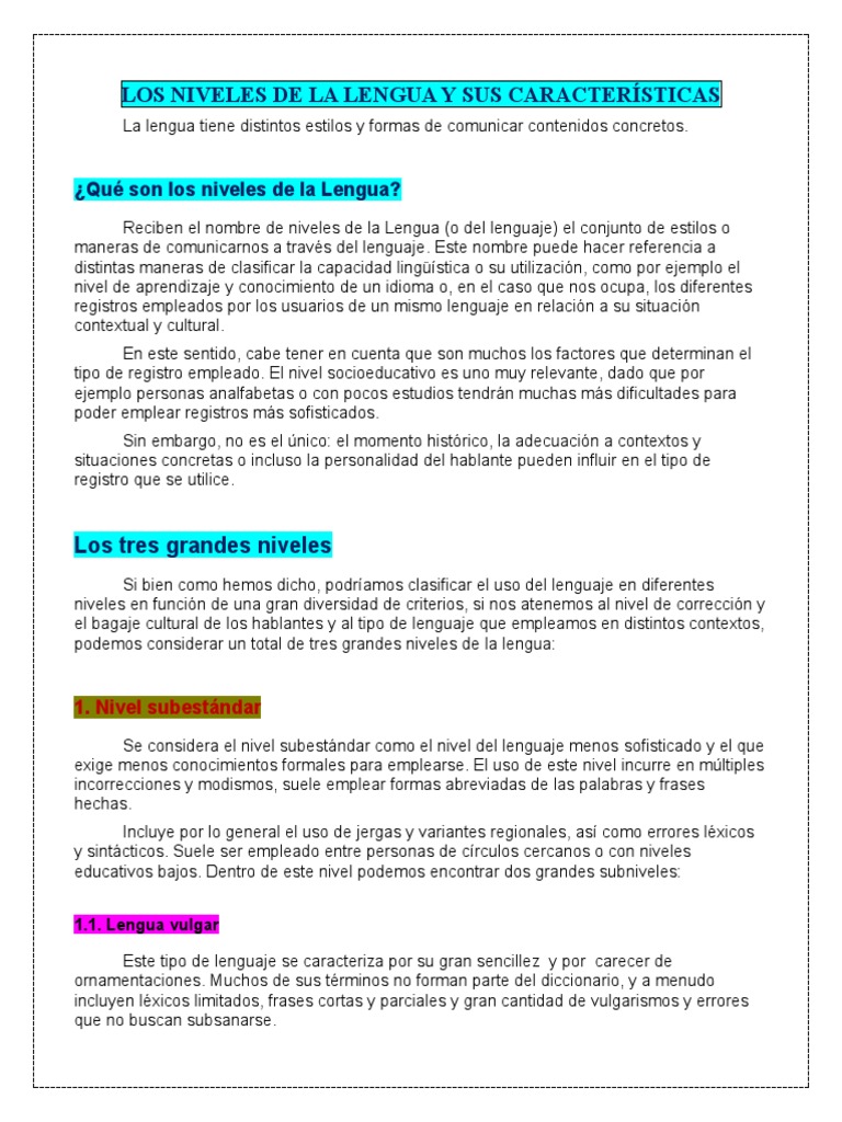 Niveles de la Lengua y sus Tipos | PDF | Palabra | Gramática