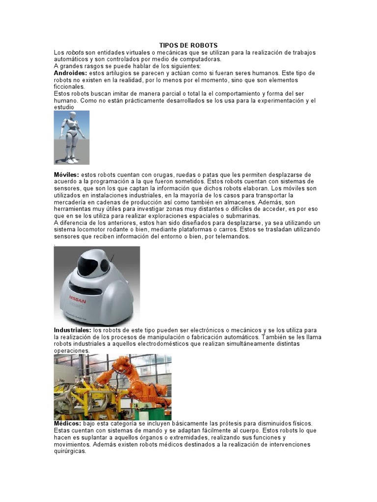 Tipos de Robots y sus Funciones | PDF | Robot | Robótica