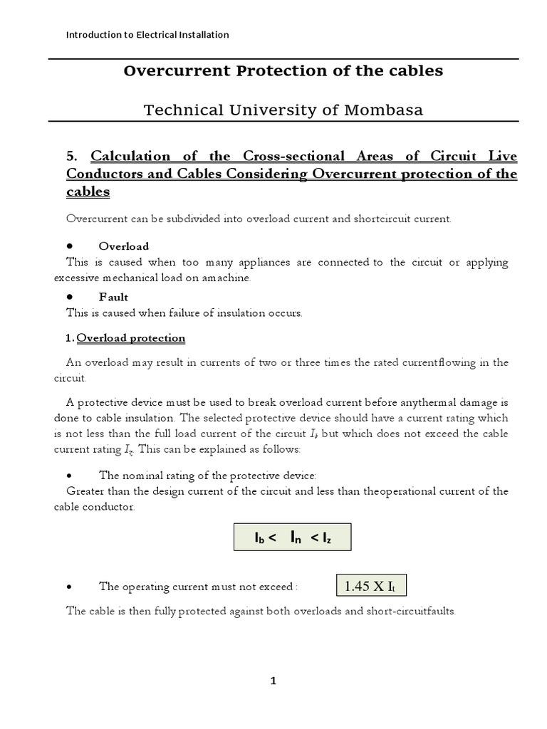 EET 5 Overcurrent Protection of The Cables. | PDF | Fuse (Electrical ...
