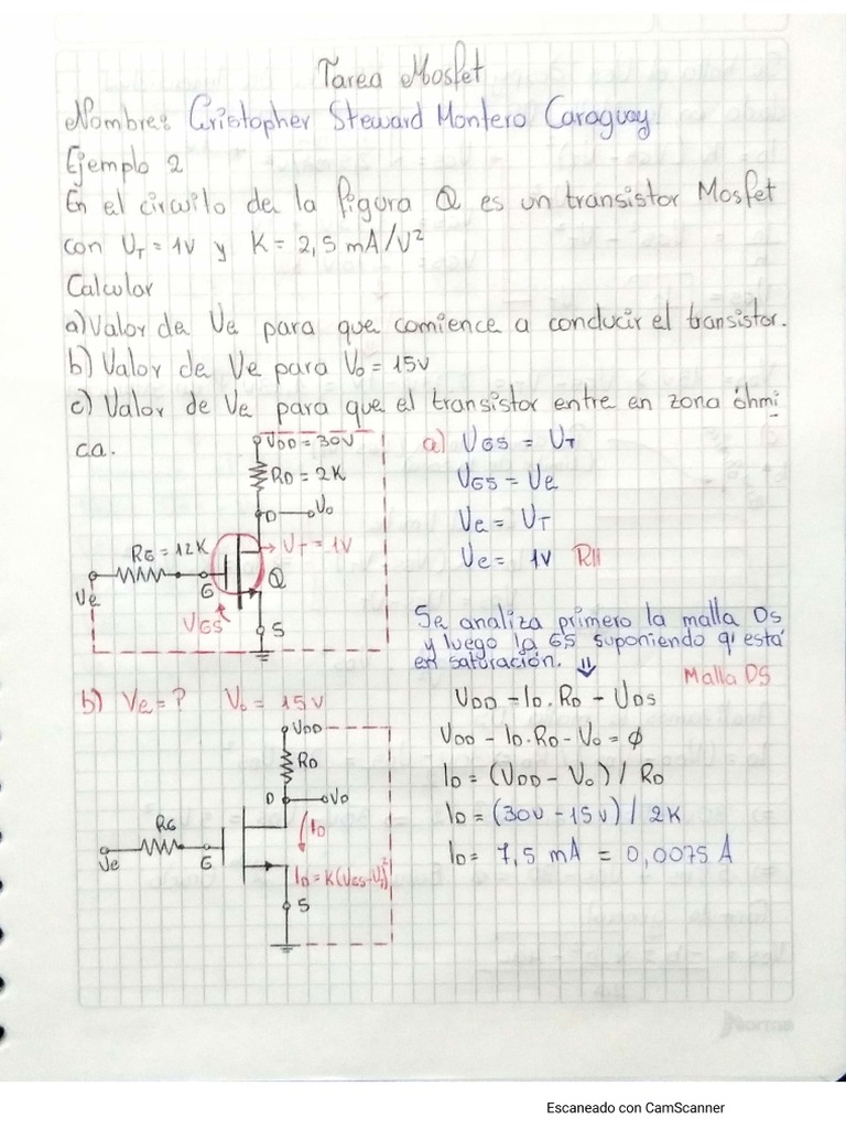 Ejercicio de Transistor Mosfet PDF