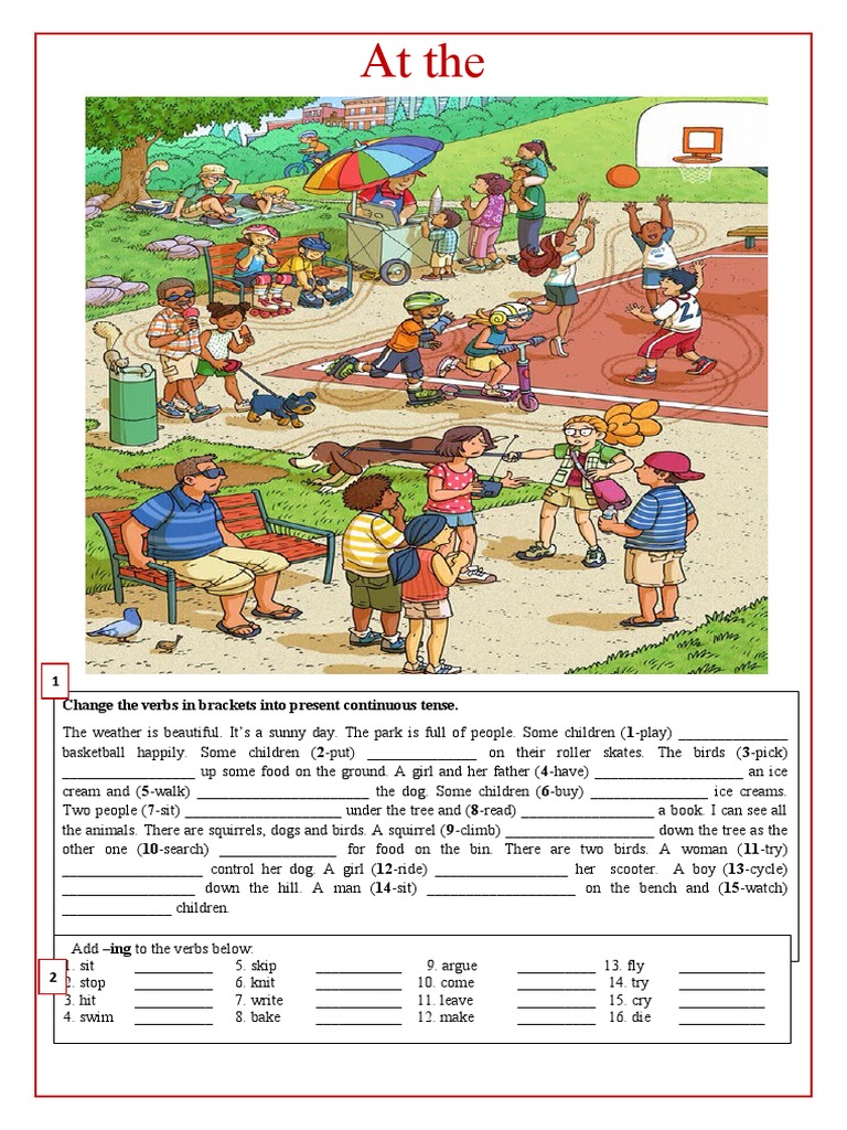Present Continuous Park Activities | PDF | Language Arts & Discipline
