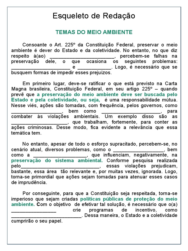 Esqueleto de Redação - Meio Ambiente | PDF | Assunto (gramática) | Estado