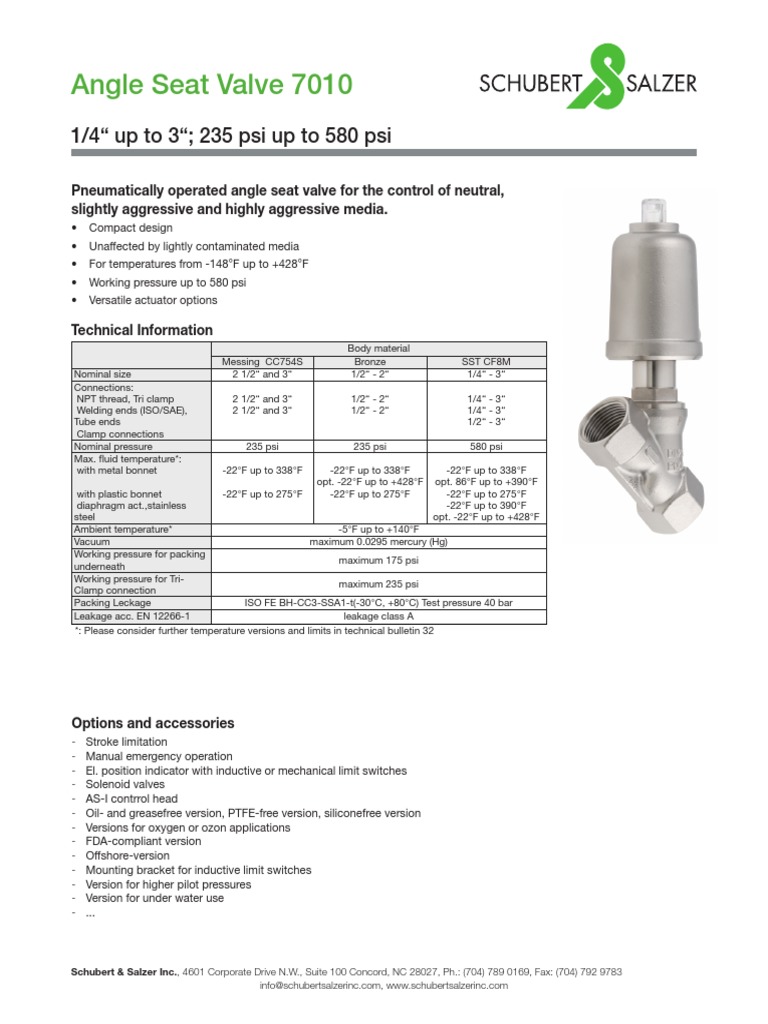 7010 - Data - Sheet - US | PDF | Valve | Chemistry