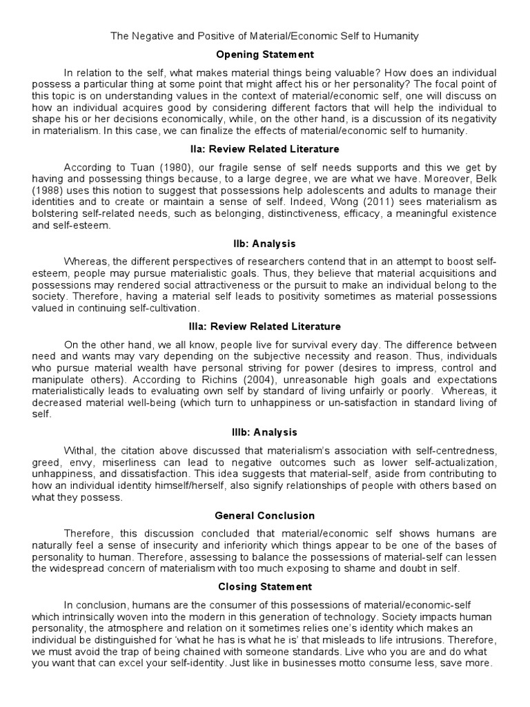 The Negative and Positive of Material Economic Self | Download grátis ...
