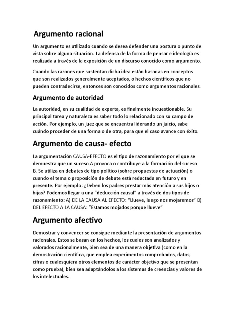Tipos y Ejemplos de Argumentos Racionales | PDF