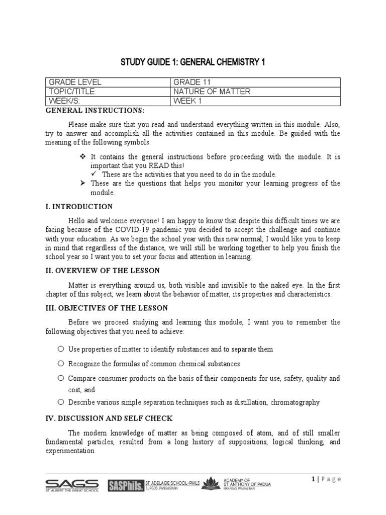 General Chemistry 1 Week 1 | Download Free PDF | Matter | Mixture