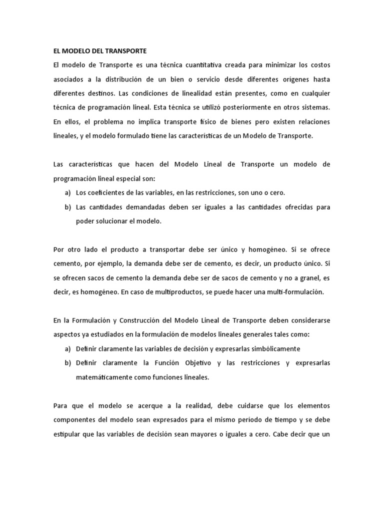 Modelo de Transporte en Programación Lineal | PDF | Programación lineal ...