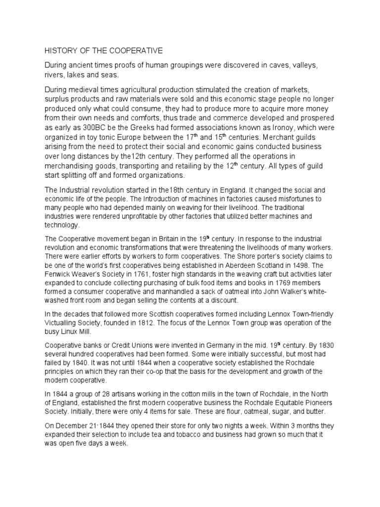 History of The Cooperative PDF Cooperative Economies