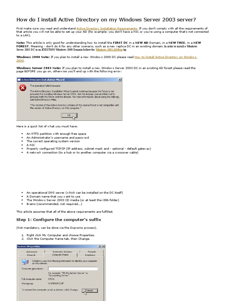 How Do I Install Active Directory On My Windows Server 2003 Server ...