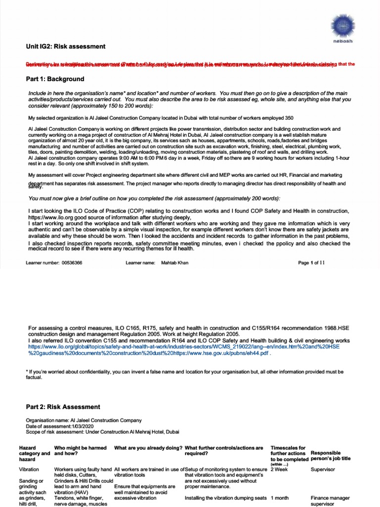 NEBOSH IGC 2 Risk Assessment Guide | PDF | Data | Computer Data