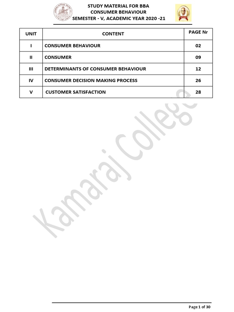 BBA Consumer Behaviour Study Guide | PDF | Consumer Behaviour | Behavior