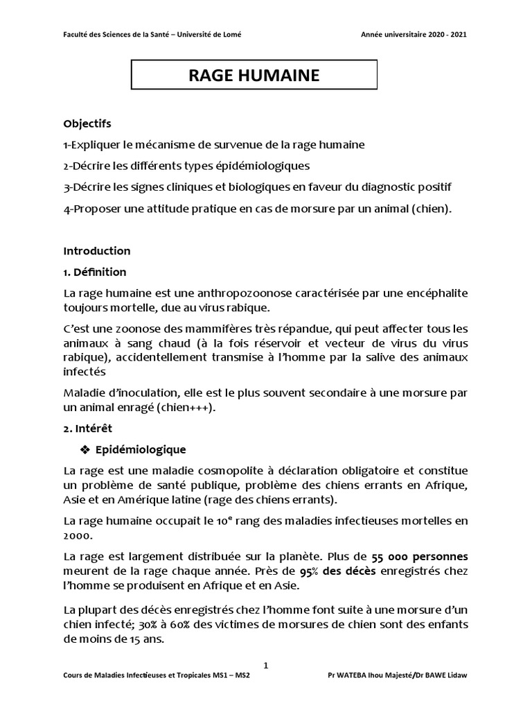 Mécanismes et Épidémiologie de la Rage | PDF | Rage (maladie) | Médecine