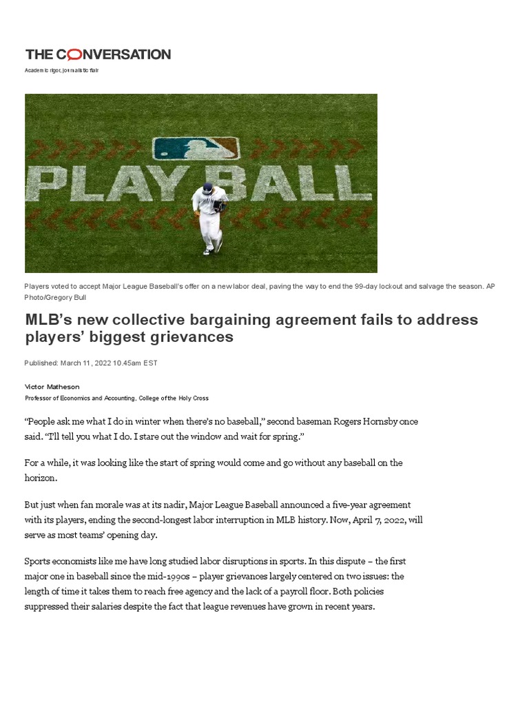 MLB Labor Deal: Player Grievances Persist | PDF | Salary | Sports