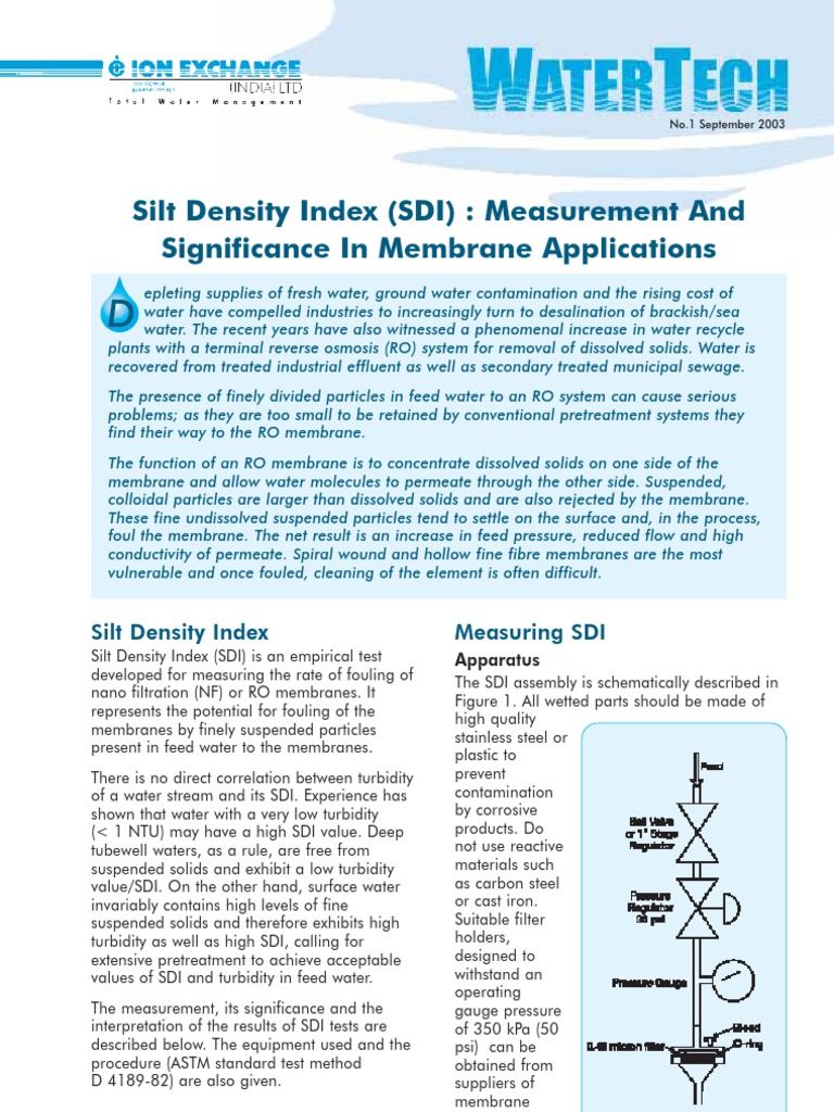 Silt Density Index in Water Treatment | PDF | Membrane | Transparent ...