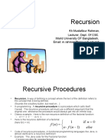 Recursion: KH Mustafizur Rahman, Lecturer, Dept. of CSE. World University OF Bangladesh, Email: M.rahman@cse - Wub.edu - BD