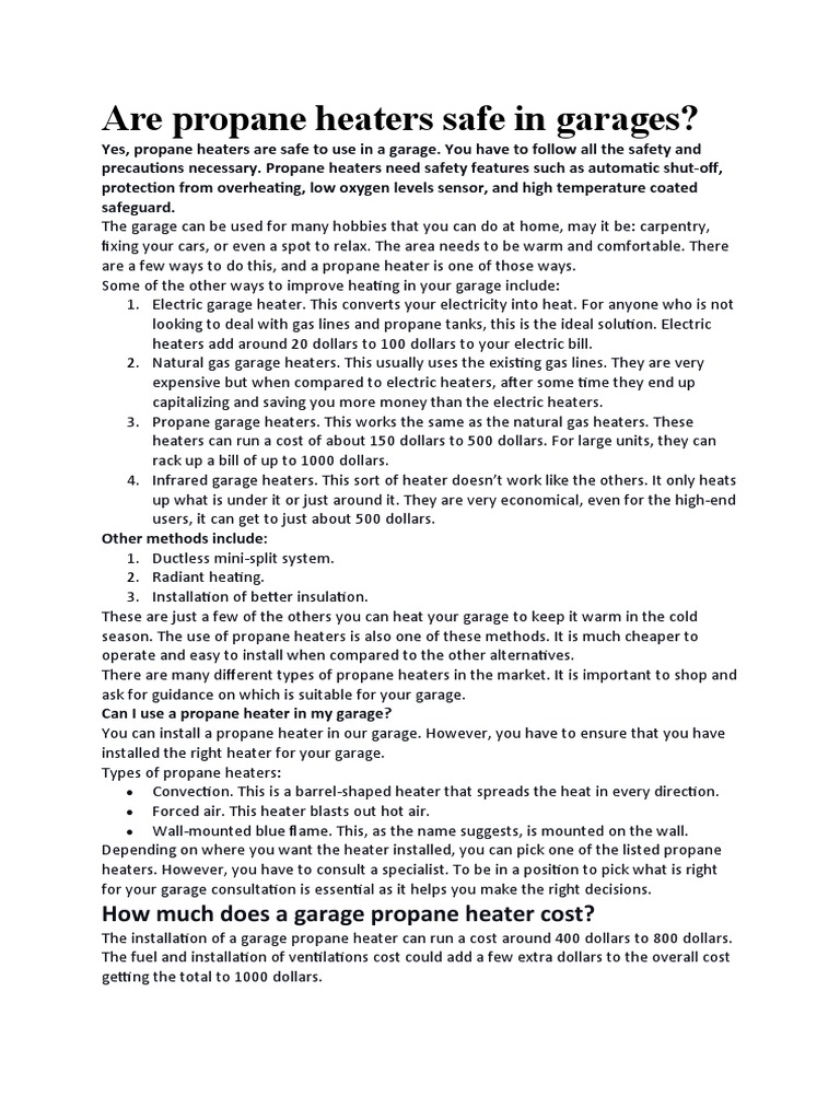 Are Propane Heaters Safe in Garages PDF Electric Heating Propane