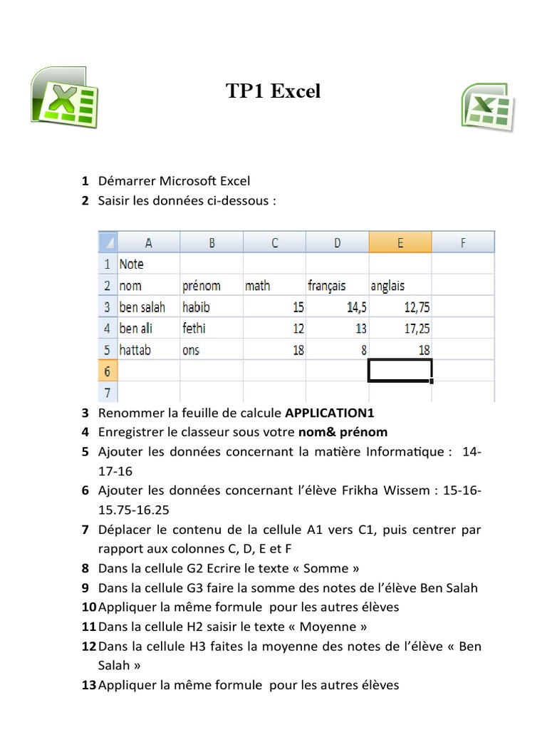 TP1 Excel : Création d'un Bulletin de Notes | PDF