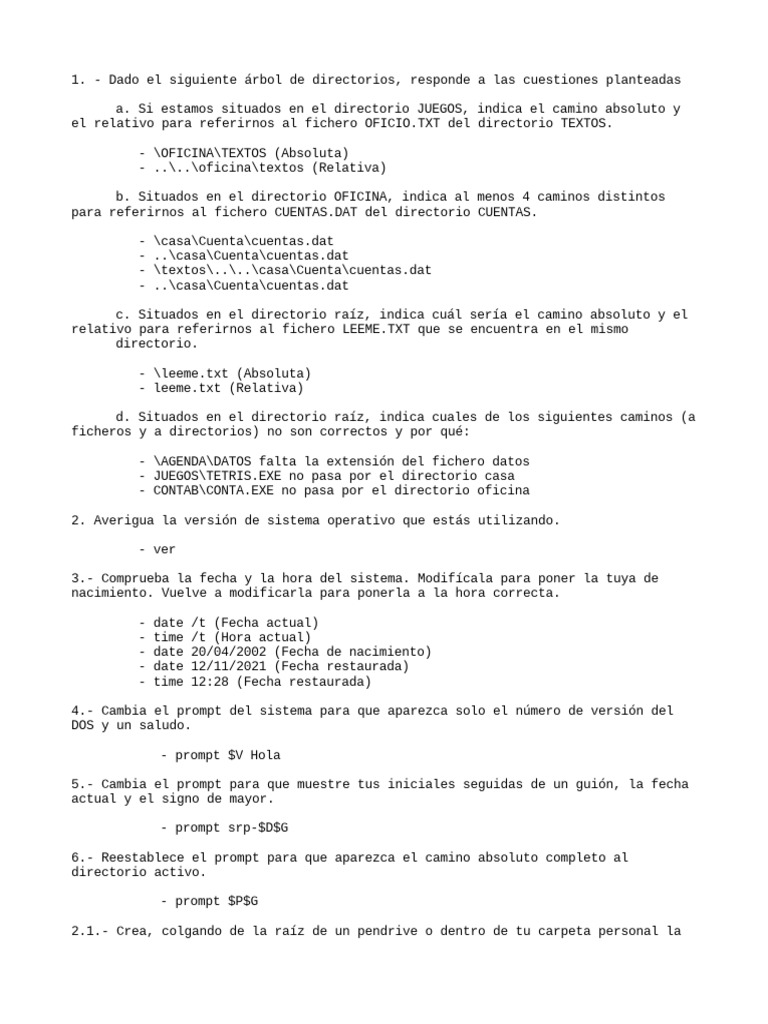Rutas y Comandos en Sistema DOS | PDF | Archivo de computadora ...