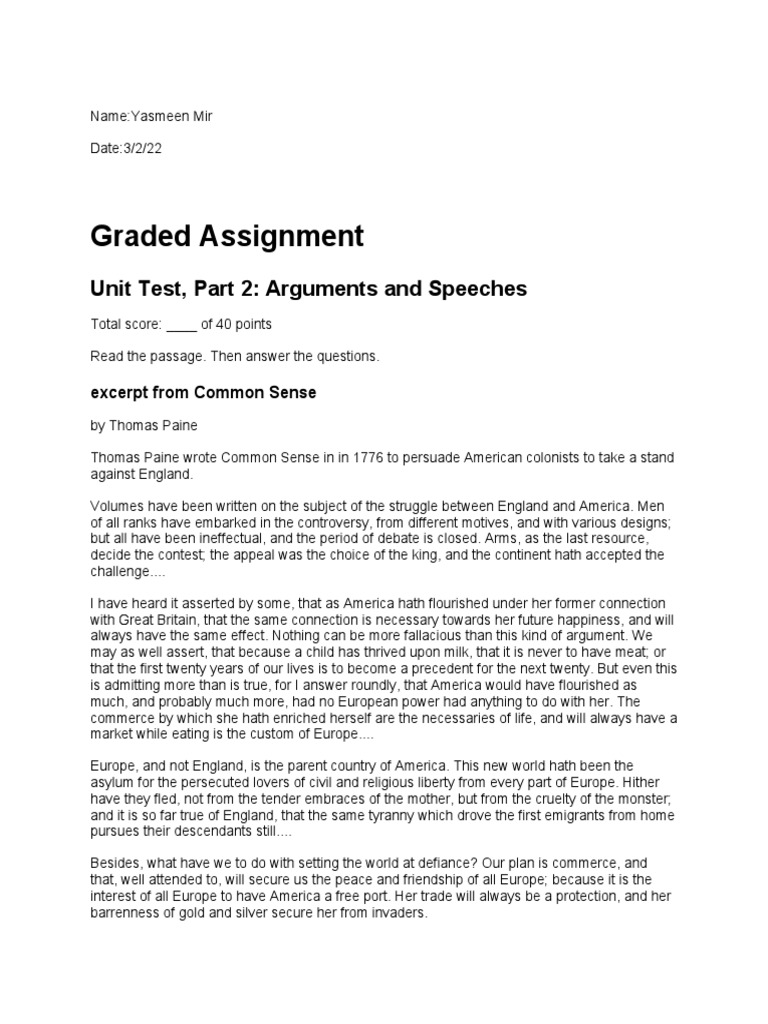 8.15 Graded Assignment Arguments and Speeches - Part 2 | PDF