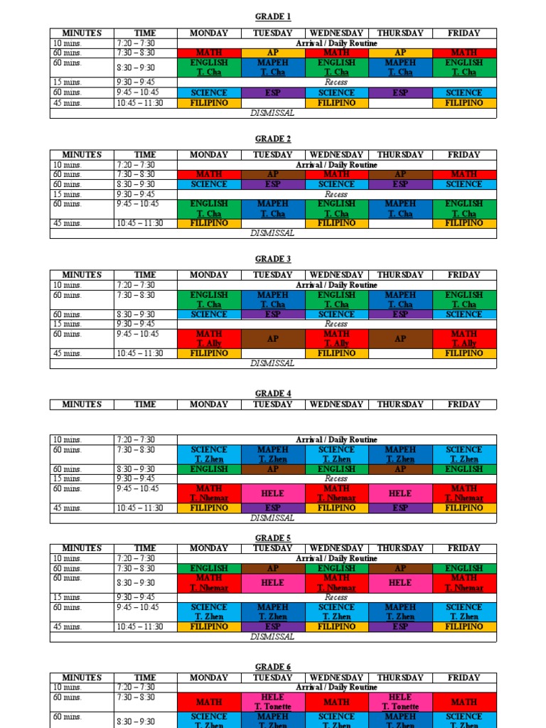 Face To Face Class Schedule PDF