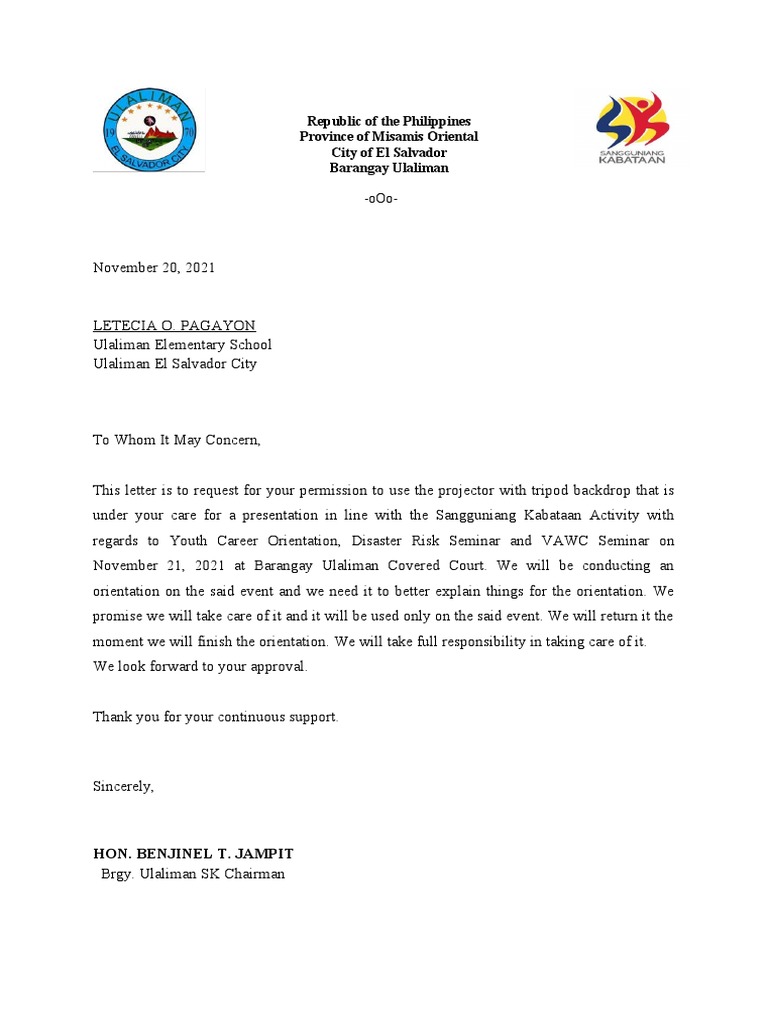 Request Letter For Projector PDF