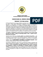 TRIBUNAL DISCIPLINARIO TERCER AVISO Pag,  numerada