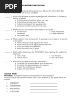 Module 1: Compose An Argumentative Essay Pre-Assessment: Directions: Read and Comprehend Each Sentence. Choose The Letter of The Best