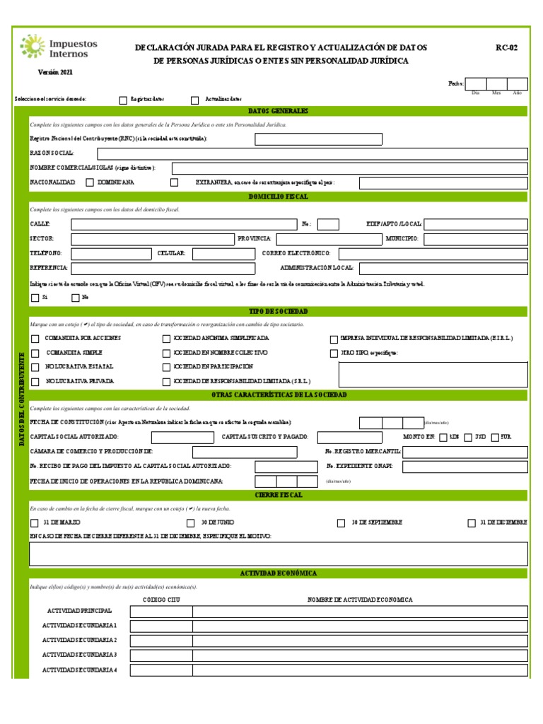 Formulario RC-02: Registro de Sociedades | PDF | Sociedad de ...