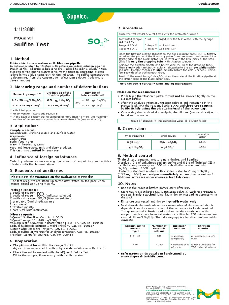 Sulfite Test: Mquant | PDF