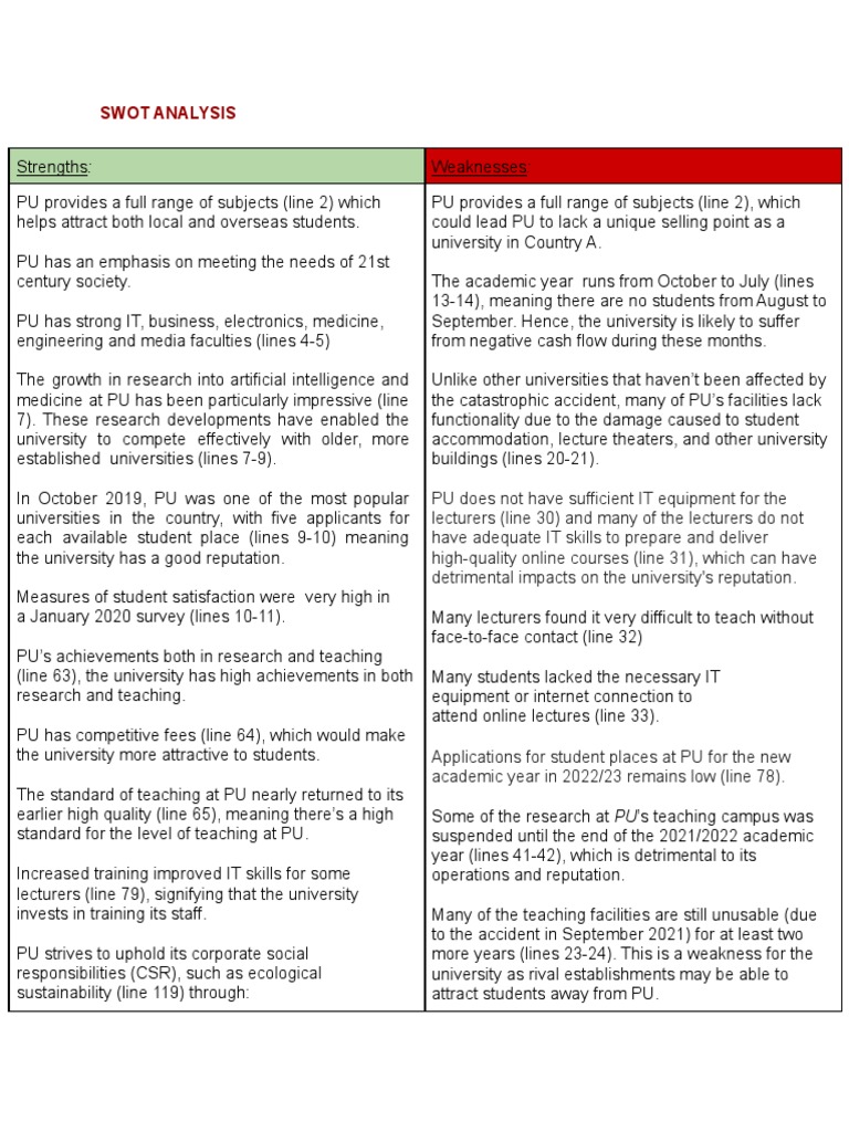 SWOT Analysis of PU University | PDF | University | Employment