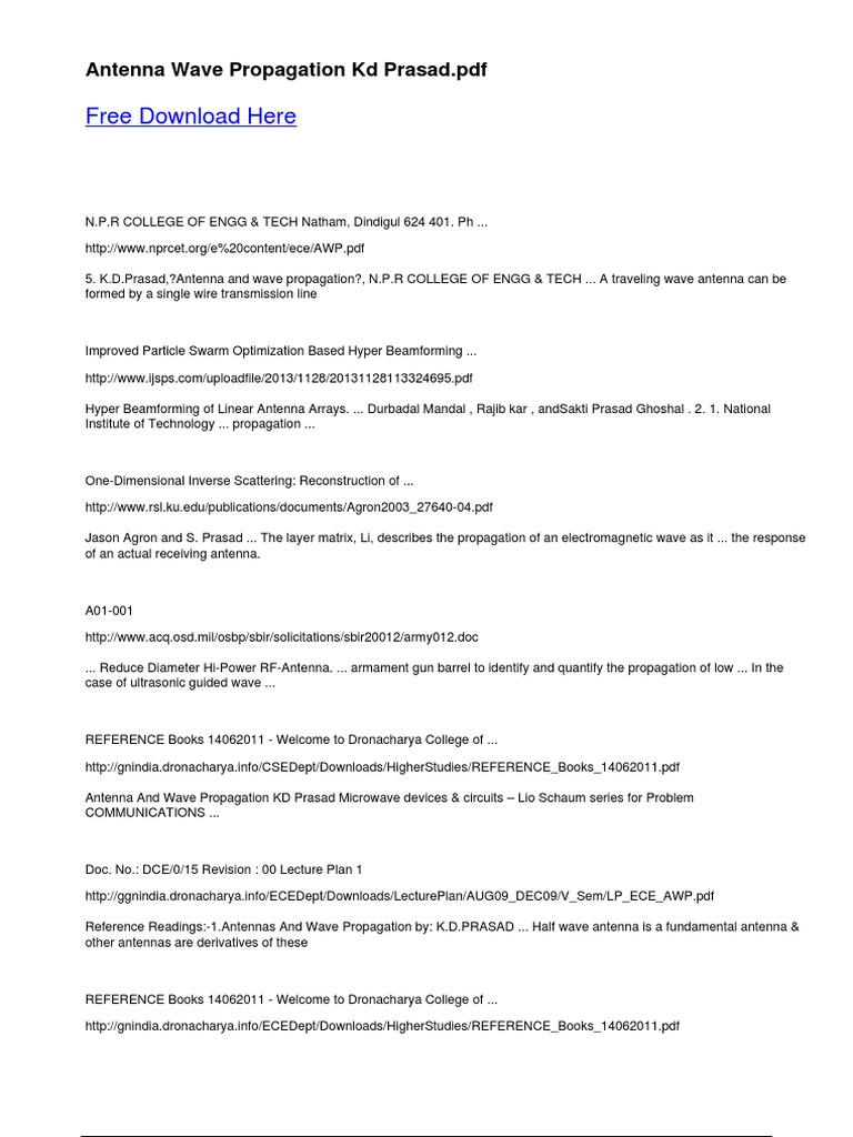 Free Download Here Antenna Wave Propagation KD Prasad PDF PDF