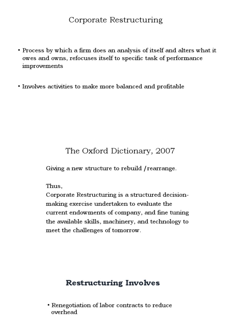 Corporate Restructuring | PDF | Strategic Management | Mergers And ...