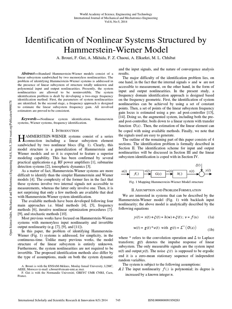 Identification of Systems Structured by Hammerstein Wiener