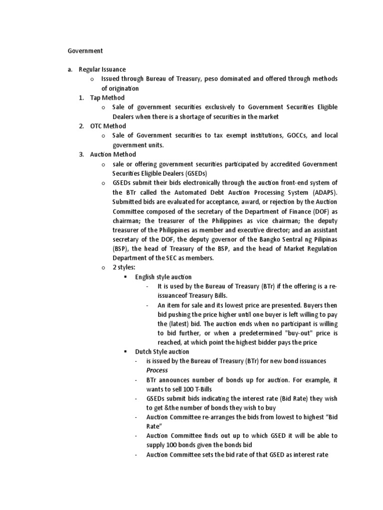 Methods of Bond Issuance PDF Bonds (Finance) Auction