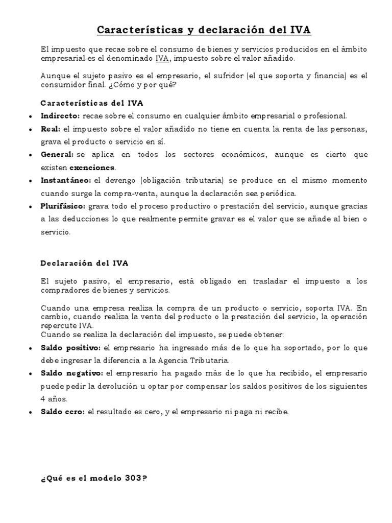 Características y Declaración Del IVA | PDF | Impuestos | Impuesto al ...