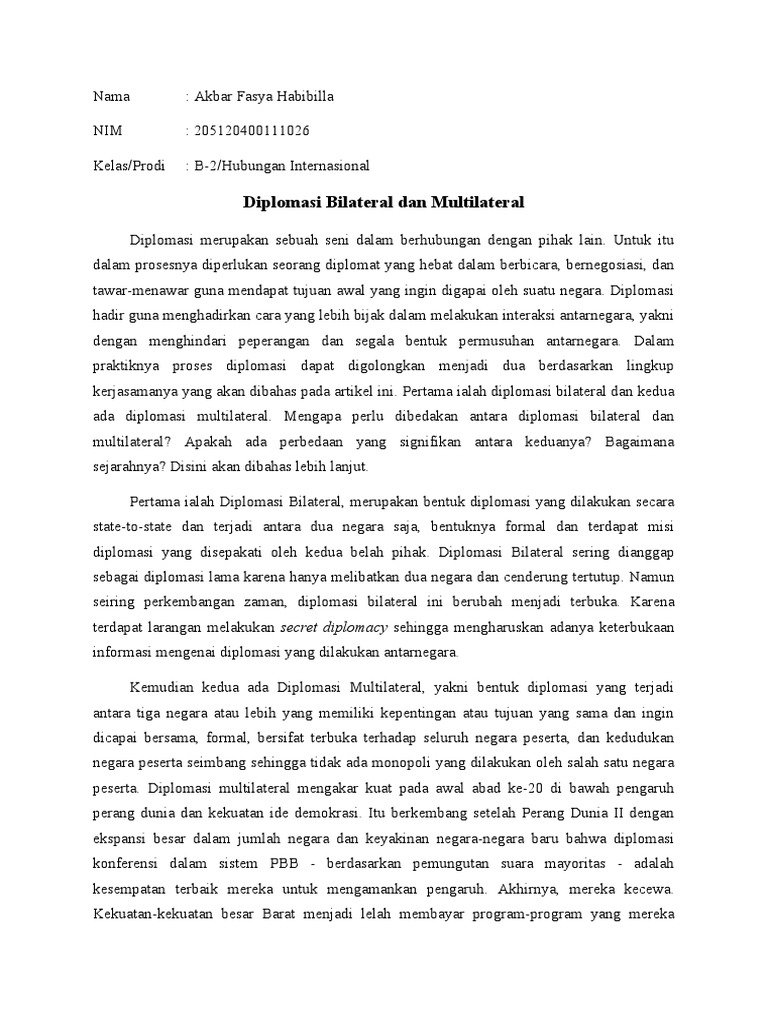 Diplomasi Bilateral dan Multilateral | PDF
