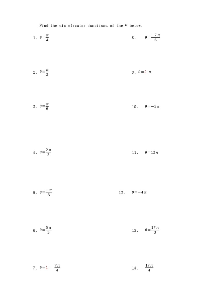 Find The Six Circular Functions of The Below. 1. 8 | PDF ...