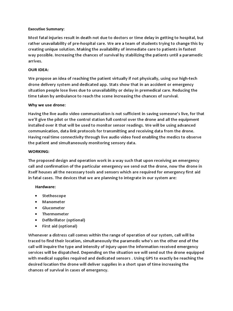 Executive Summary CureMD | PDF | Unmanned Aerial Vehicle | First Aid