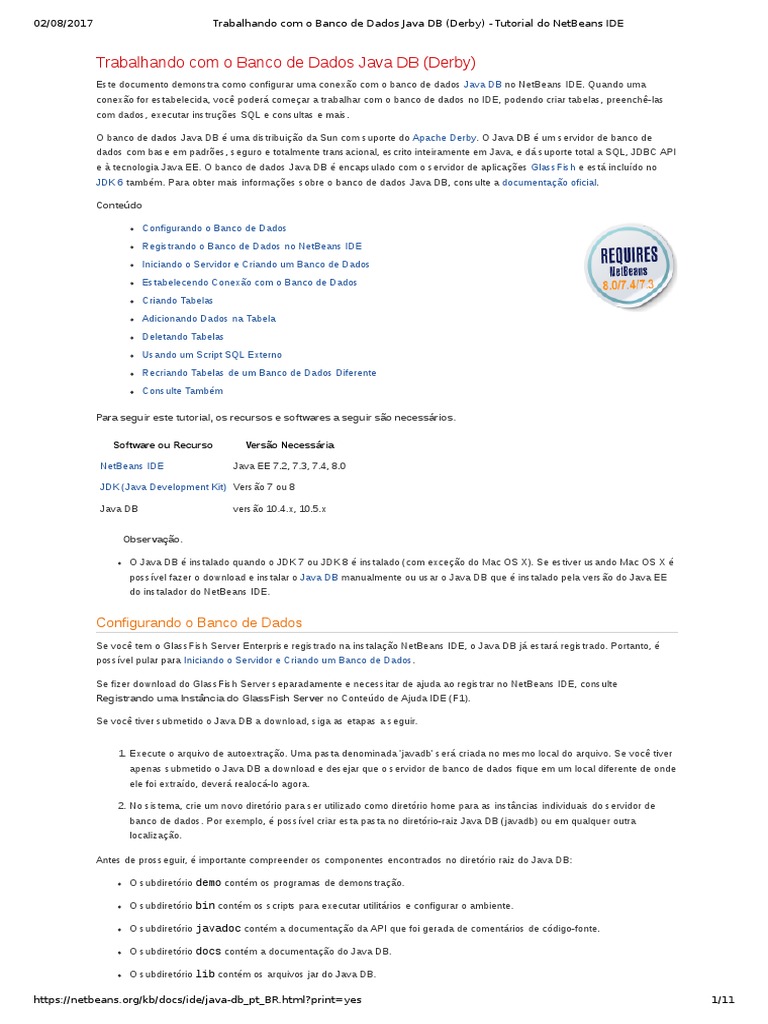 Trabalhando Com o Banco de Dados Java DB (Derby) - Tutorial Do NetBeans ...
