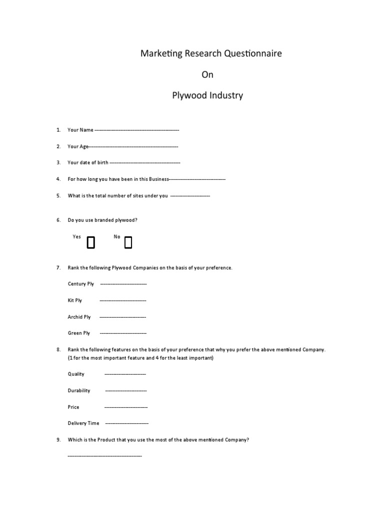 Final Questionnaire for Plywood Research | PDF
