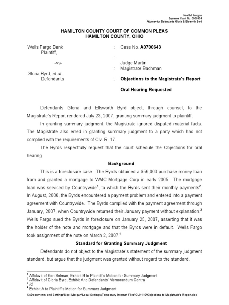 Objections to Magistrate's Report in Ohio | PDF | Summary Judgment ...