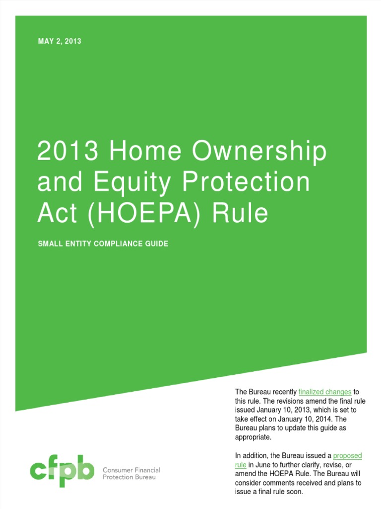 2013 Home Ownership and Equity Protection Act (HOEPA) Rule Finalized