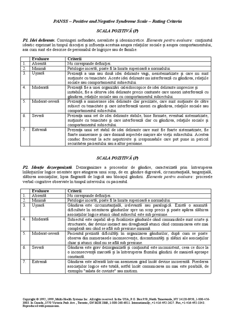 ROM - PANSS Rating Criteria-Booklet | PDF